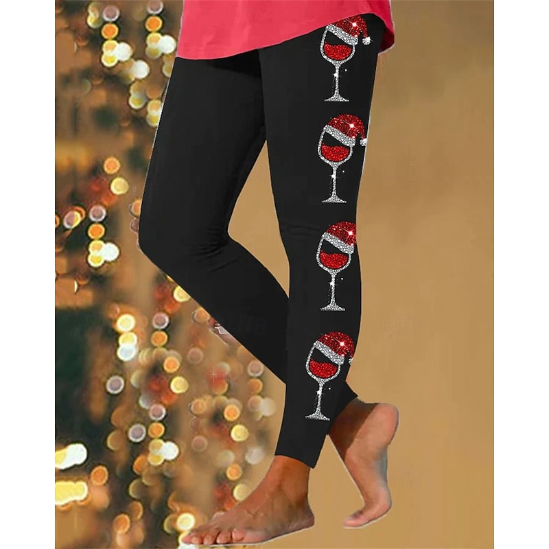 Women's Pants Trousers Leggings Cozy Leggings Streetwear Casual Full Length High WaistPantsChristmas Graphic Prints Elastic Waist Print Breathability Comfortable Stretchy Vacation Street Daily Wear