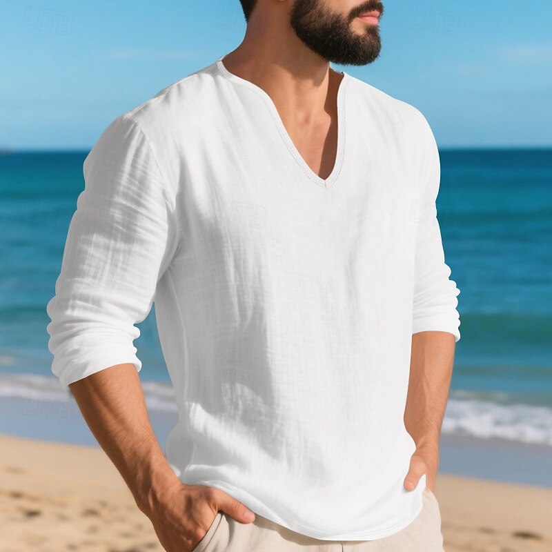 Men's T Shirt Tee Tee Top Long Sleeve Shirt Long Sleeve V Neck Spring Fall Plain Fashion Designer Basic Classic Vacation Street Going out Black White Light Green Top Tee for Men3