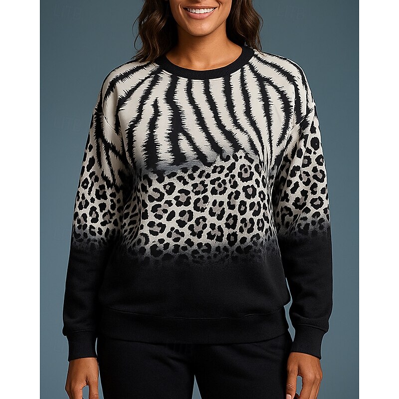 Women's Pullover Sweatshirt Casual Tops Long Sleeve Top Athleisure Fall Color Gradient Fashion Outdoor Travel Sportswear Activewear Black