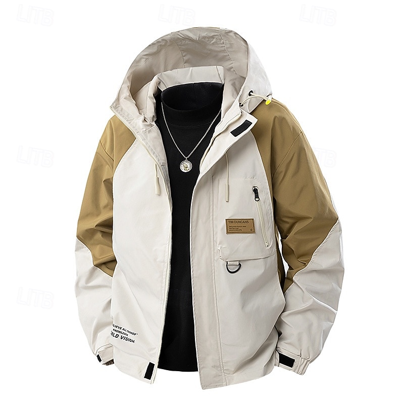 Men's Sport Coat Hiking Jacket Parka Windcheater Jacket Sports Outdoor Casual Waterproof Windbreaker Zipper Pocket Fall Solid Color Color Block Active Casual Hooded Regular Black Navy Blue Green3