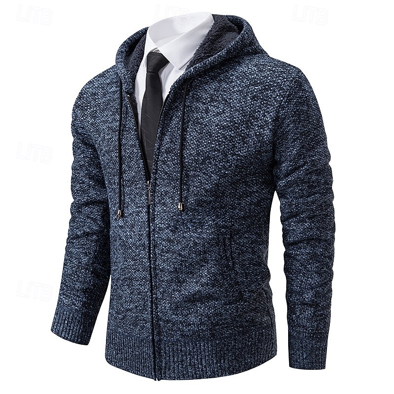Men's Sweater Dress Sweater Cardigan Sweater Zip Sweater Knit Sweater Ribbed Knit Regular Tops Knitted Ribbed Plain Hooded Fashion Shawls Casual Daily Wear Clothing Apparel Fall Winter Burgundy Blue4