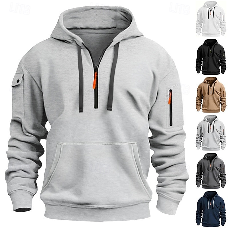 Men's Hoodie Quarter Zip Hoodie Fleece Hoodie Tactical Hoodie Black Navy Blue Khaki Light Grey Dark Gray Hooded Plain Zipper Sports & Outdoor Casual Daily Streetwear Cool Sportswear Spring &  Fall