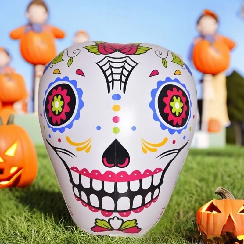 1 Pc 1.4M * 1.25M Halloween Colorful Skull RGB with Light Waterproof PVC Inflatable Air Model Indoor and Outdoor Courtyard Garden Lawn Party Festival Atmosphere Decorative Light AAA Battery Box2