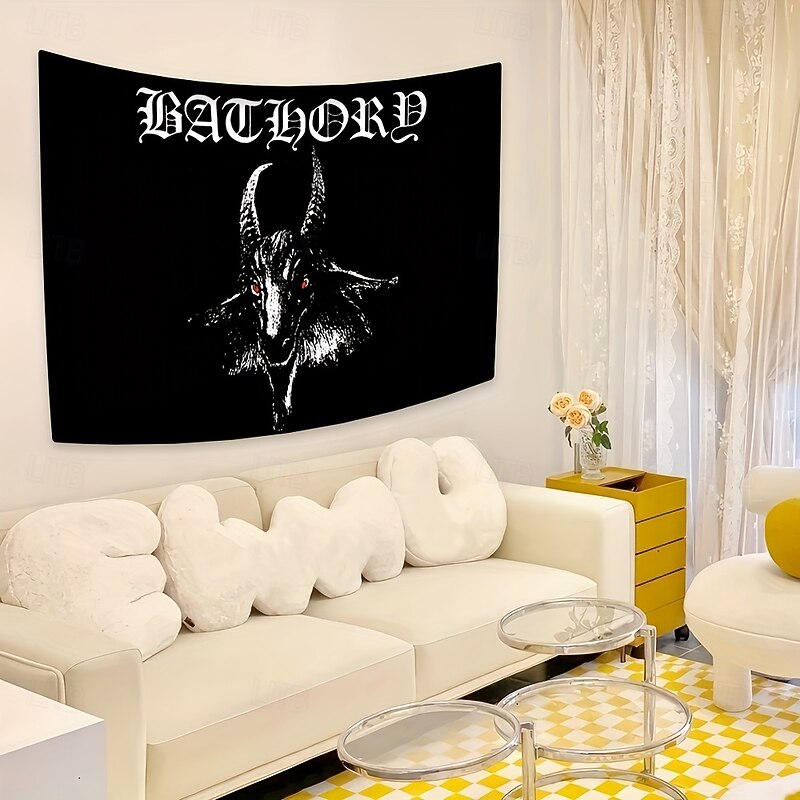 Halloween Tapestry – Gothic Skeleton Magician Wall Hanging with Glowing Eyes and Floating Magic Orbs, Dark Fantasy Backdrop for Bedroom or Party Room2