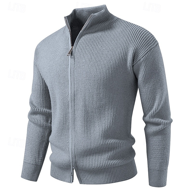 Men's Sweater Dress Sweater Cardigan Sweater Zip Sweater Knit Sweater Ribbed Knit Regular Tops Knitted Ribbed Plain Stand Collar Fashion Shawls Casual Daily Wear Clothing Apparel Fall Winter Black Red4