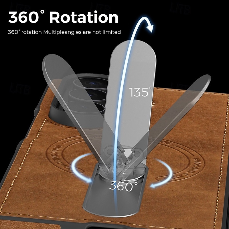 Phone Case For Samsung Galaxy Z Fold 7 Z Fold 6 Z Fold 5 Z Fold 4 Back Cover Support Wireless Charging Kickstand Shockproof Retro TPU PU Leather2