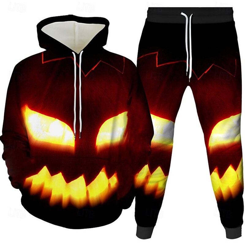 Halloween Men's Halloween pumpkin 2pcs 3D Sweatshirt Sets Tracksuit Hoodie Sweatshirt Long Sleeve Long pants Hooded Casual Daily Athleisure Festival Outfit 3D Print Spring Fall Winter Robin's Egg