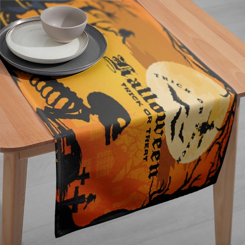Halloween Moon Table Runner - Digital Printed Rectangular Tablecloth 33x180cm, Spooky Celestial Decor for Restaurant & Banquet Dining3