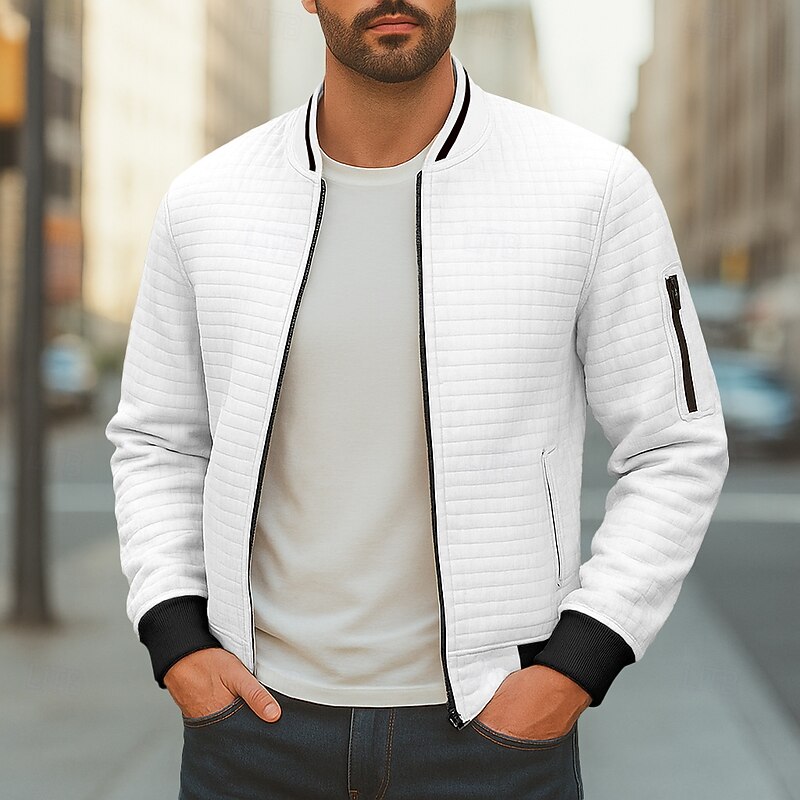 Men's Sweatshirt Waffle Sweatshirt Tactical Black White Wine Army Green Navy Blue Standing Collar Plain Textured Sports & Outdoor Casual Daily Streetwear Cool Sportswear Spring &  Fall Clothing2