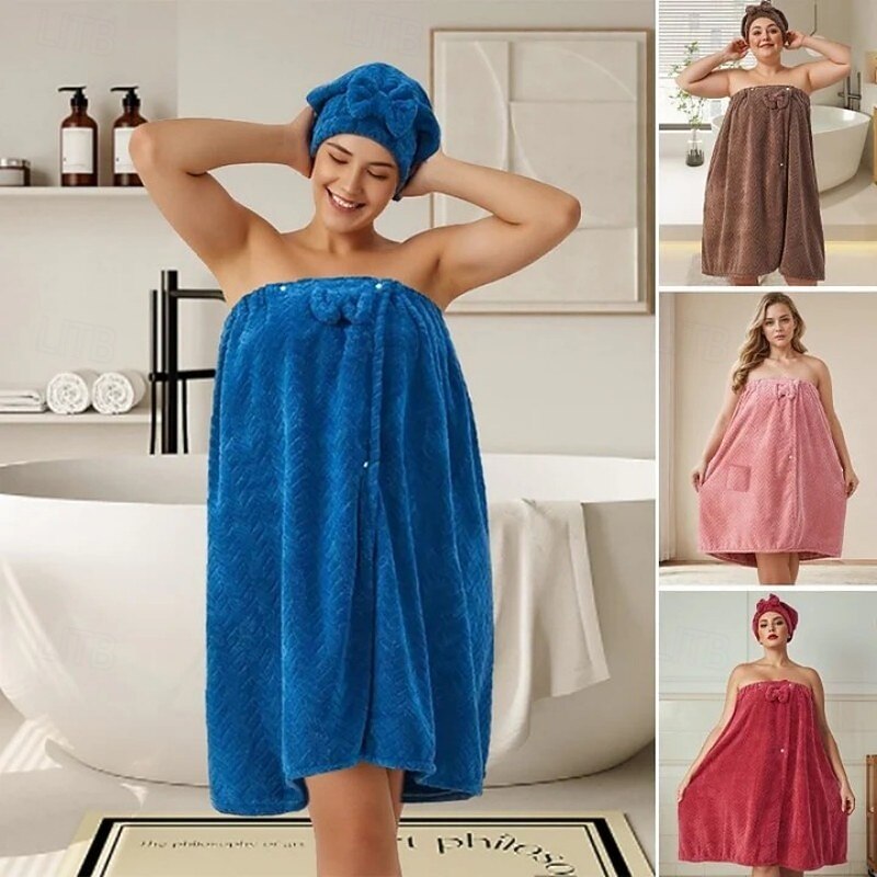 Plus Size Solid Color Bath Towel Large Wearable Bath Wrap Absorbent Oversized Cotton Bathroom Towel Soft Spa Robe for Home Shower Swimming Pool Accessory2