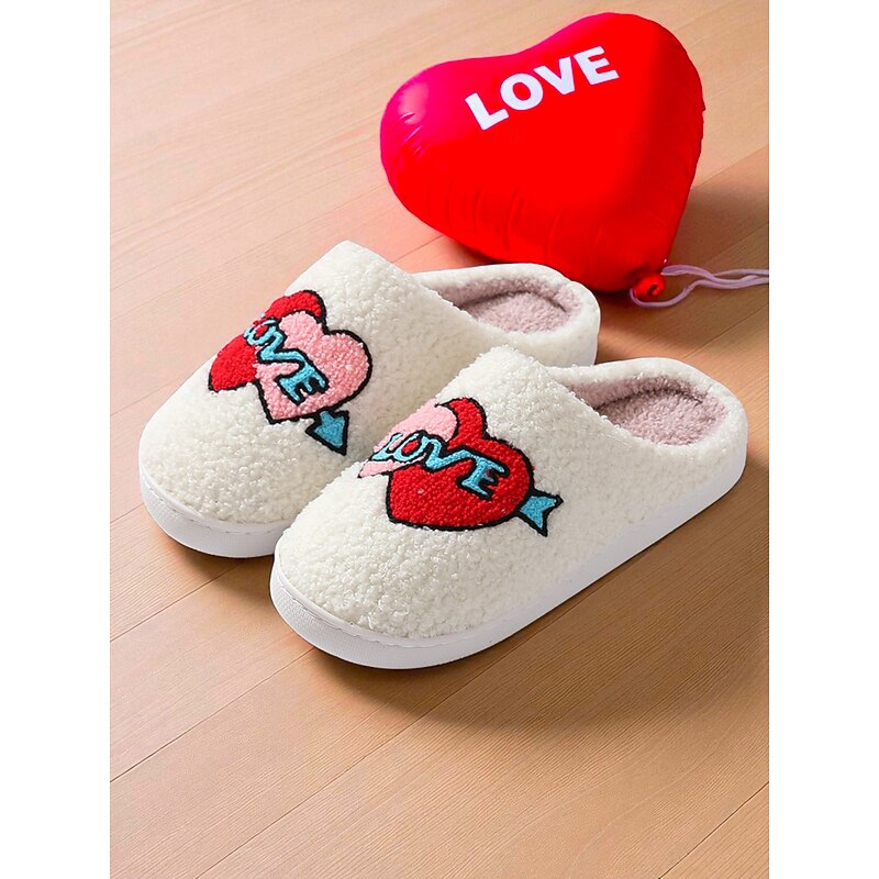 Women's Love Heart Plush Slippers – Furry Warm Indoor Slip-Ons for Winter, Valentine's Day , Bedroom and Cozy Home Wear4