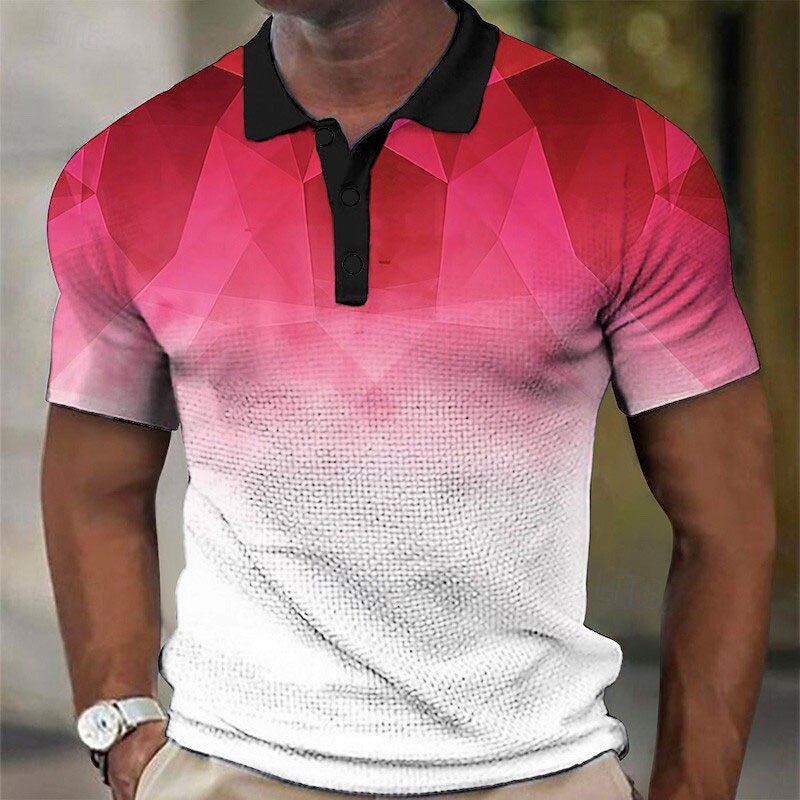 Men's Geometric Waffle Polo Shirts Golf Shirt Short Sleeve Polo Shirts Collared Shirts Casual Vacation Wear Formal Wear Festival Wear Buttons 3D Print Yellow Blue Purple2