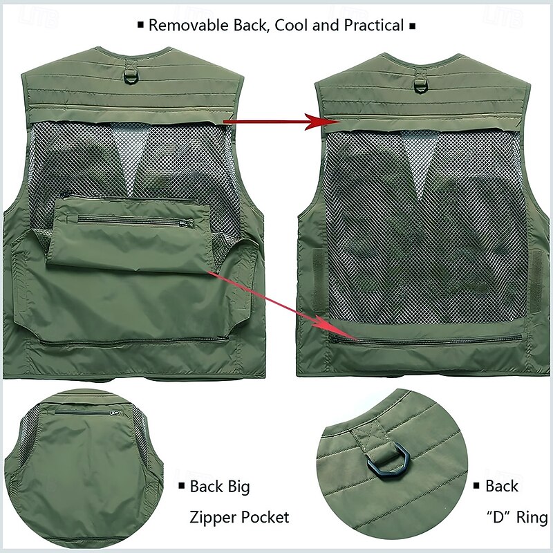 Men's Camo / Camouflage Vest Waistcoat Gilet Tactical Practical Removable Casual Sports Outdoor Fishing Photography Side Pockets Quick Dry Mesh Fall Winter Collarless Sleeveless Army Green2