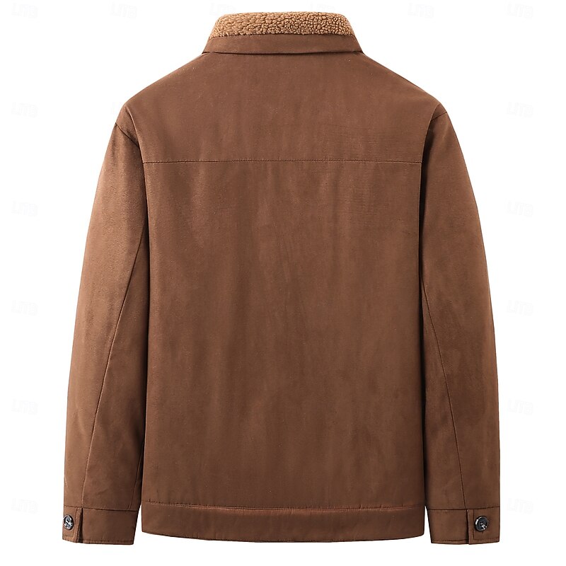 Men's Faux Suede Jacket Windbreaker Brown Suede Jacket Casual Casual Daily Windbreaker Pocket Fleece Collar Winter Spring &  Fall Solid Color Vintage Fashion Shirt Collar Regular Black Brown Grey3