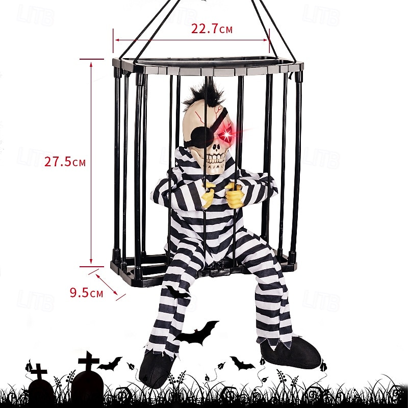 Scary Cage Halloween Doll Haunted House Prop with Screaming Voice Nightmare Creature2