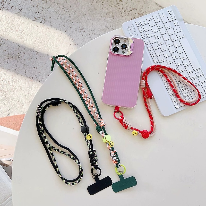 New fashionable and trendy shoulder strap with adjustable long rope for mobile phone hanging neck and crossbody cute smiling face hanging chain outdoor sturdy hanging rope for women