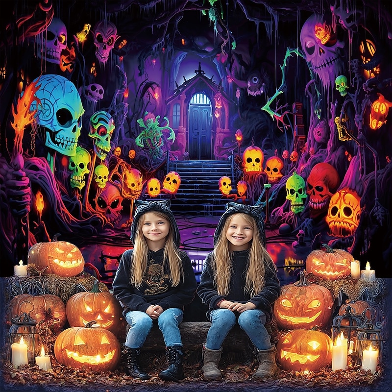 Halloween Tapestry Banners Wall Hangings Skeleton Colorful Fantasy Dark Punk Gothic Style Party Dorm Shooting Backgrounds Home Decor