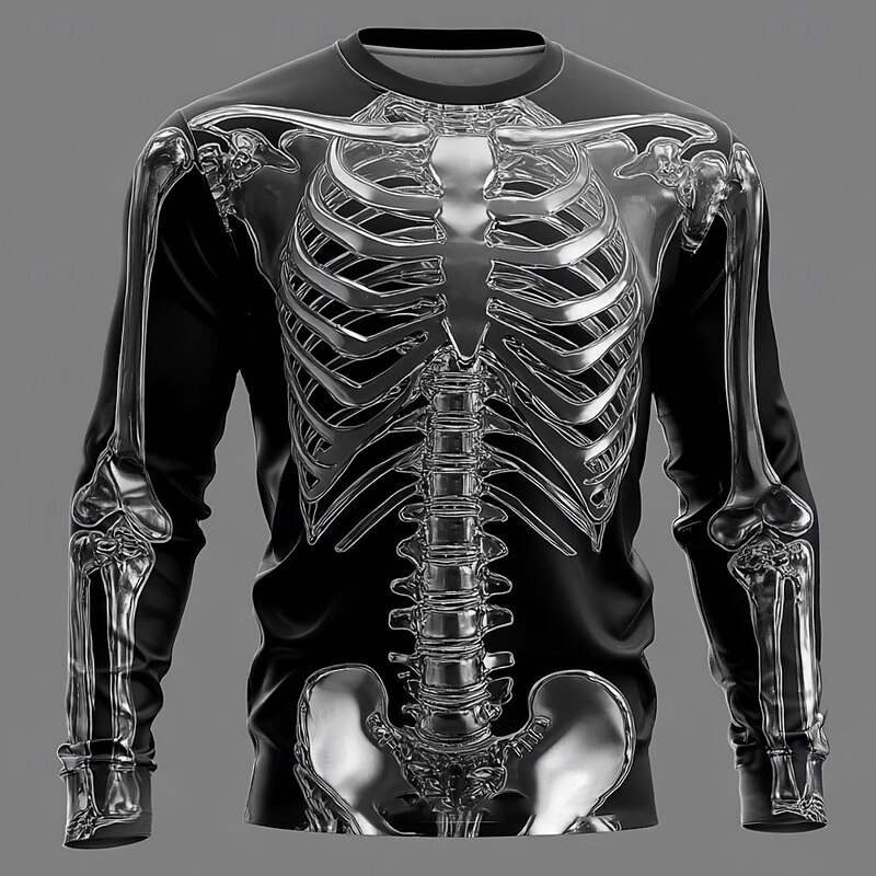 Halloween Men's 3D Metallic Skeleton T Shirt Long Sleeve T shirt 3D Print Crew Neck Shirt Fashion Exaggerated Street Casual Daily Blue Gold Green Summer Spring Fall Clothing Apparel S M L XL XXL XXXL4
