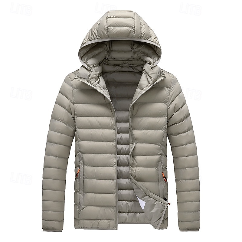 Men's Winter Coat Puffer Jacket Padded Jacket Pocket Polyster Vacation Daily Wear Date Regular Fashion Casual Comfortable Thermal Warm Winter Solid / Plain Color Dark Grey Black Yellow Red Puffer