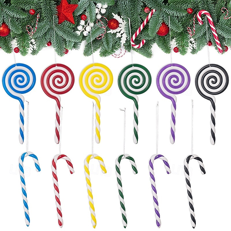 12pcs Christmas Candy Cane Hanging Ornaments, Colorful Lollipop Candy Cane Decorations, Red and White Christmas Tree Hanging Decor, Holiday Party and Gift Accessories