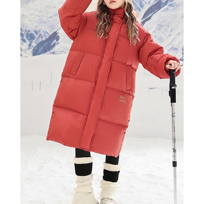 Kids Girls' Down Coat Solid Color Fashion Zipper Pocket School Coat Outerwear 4-12 Years Winter Black Red