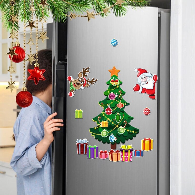 Christmas Themed Magnetic Sticker,Magnetic Christmas Tree for Refrigerator,Christmas Magnets for Refrigerator Santa Reindeer Holiday Magnets for Fridge Metal Door Garage