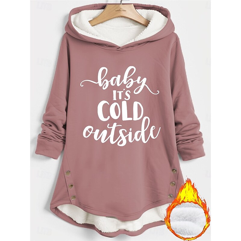 Women's Hoodie Sweatshirt Pullover Fleece Lined Warm Pajamas Hoodies Graphic Letter Warm Casual Fuzzy Long Sleeve Hooded Long Tops Casual Sports Print Black Pink Red Blue Gray Fall Winter