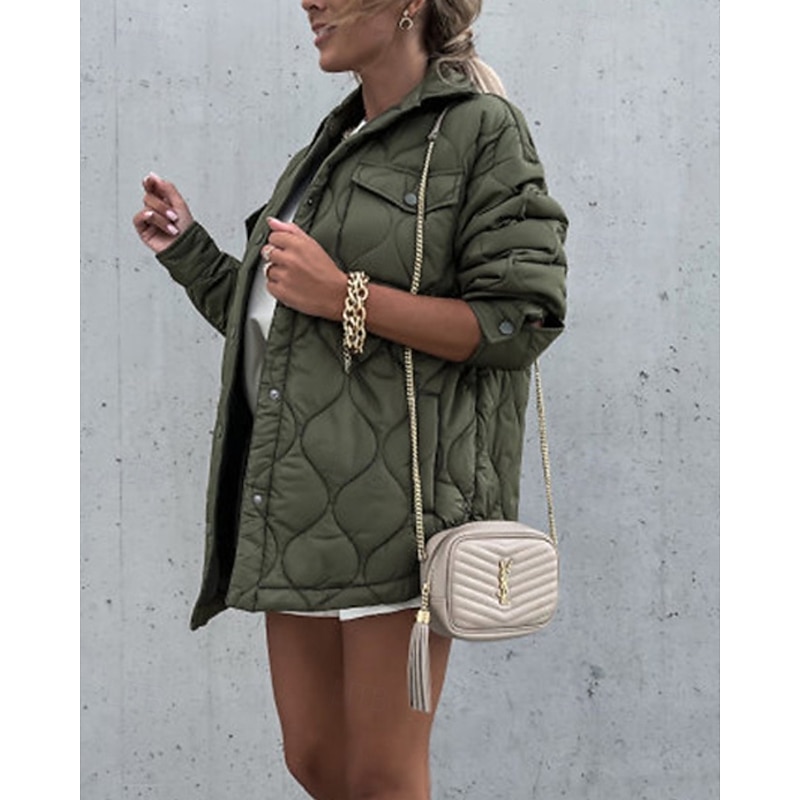 Women's Winter Jacket Coat Warm Comfortable Pocket Buttons Fashion Modern Casual Plain Going out Weekend Cardigan Regular Turndown Regular Fit Long Sleeve Outerwear Green Winter3