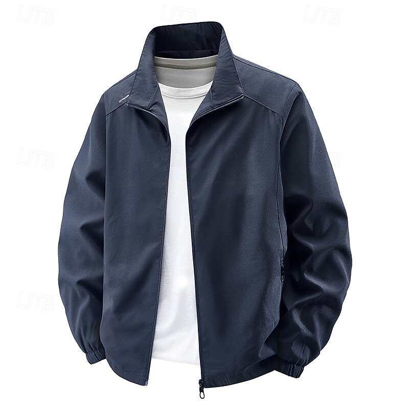 Men's Jacket Casual Jacket Outdoor Vacation Warm Zipper Pocket Fall Winter Plain Fashion Streetwear Standing Collar Regular Black Blue Green Khaki Gray Jacket3