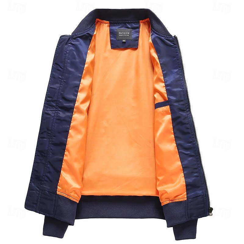 Men Bomber Jacket Sport Coat Casual Baseball Zip Up Spring &  Fall Punk Active Stand Collar Regular Dark Gray Black Yellow Burgundy Navy Blue Jacket4