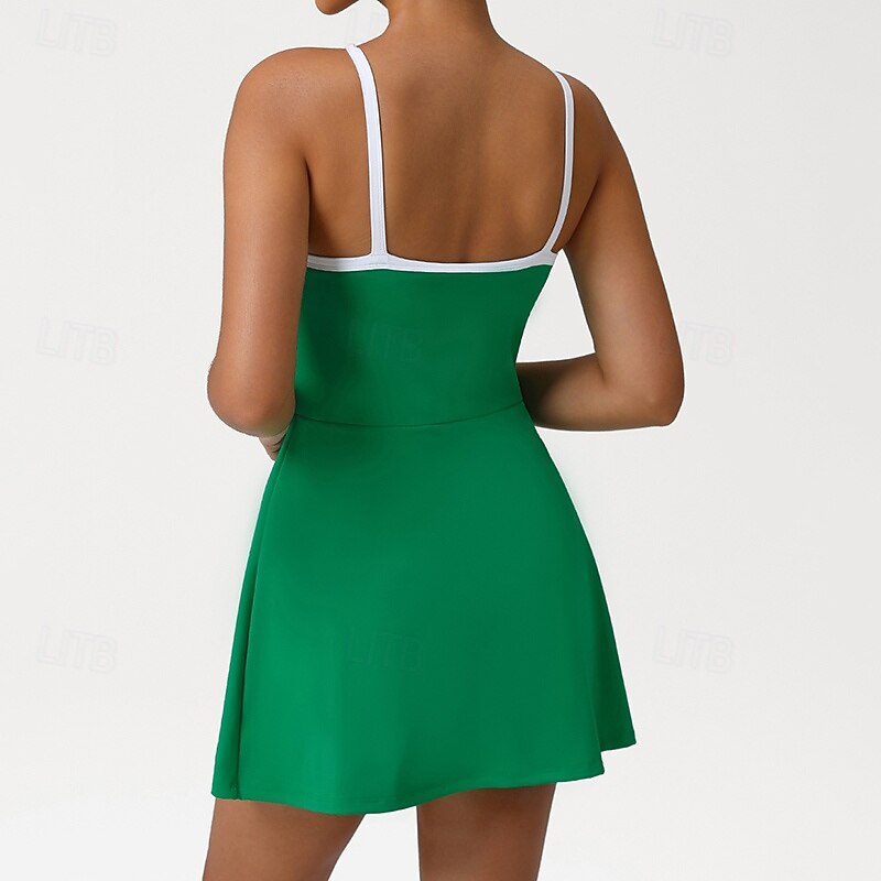 Women's Solid Colored Tennis Dress Stylish Moisture Wicking Breathable Tennis Pickleball Running Dress Black Green Tennis Clothing3