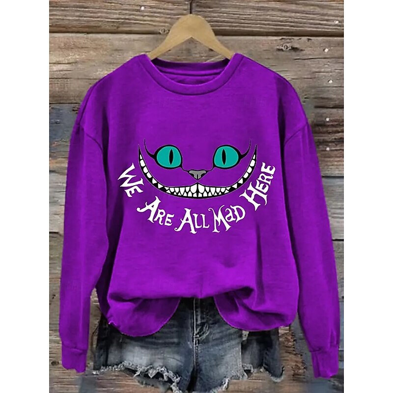 Halloween Women's Pullover Sweatshirt Monster Graphic Letter Abstract Fashion Casual Long Sleeve Crew Neck Regular Tops Street Dailywear Casual Print Black Blue Purple Orange Fall Winter2