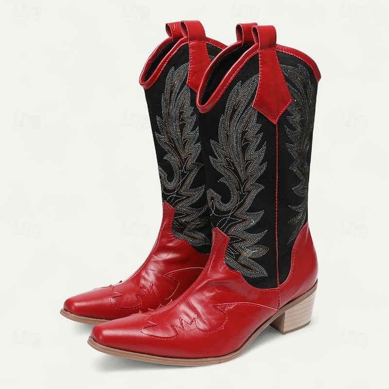 Men's Red and Black Western Cowboy Boots – Embroidered Tall Rodeo Boots for Country Music Festivals, Line Dancing and Farm Style Outfits2