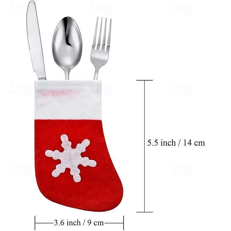 12/24pcs Mini Christmas Stockings Knife Spoon Fork Bag Christmas Decoration Snowflake Socks Ornaments Mini Cutlery Holders Small Hanging Stockings4