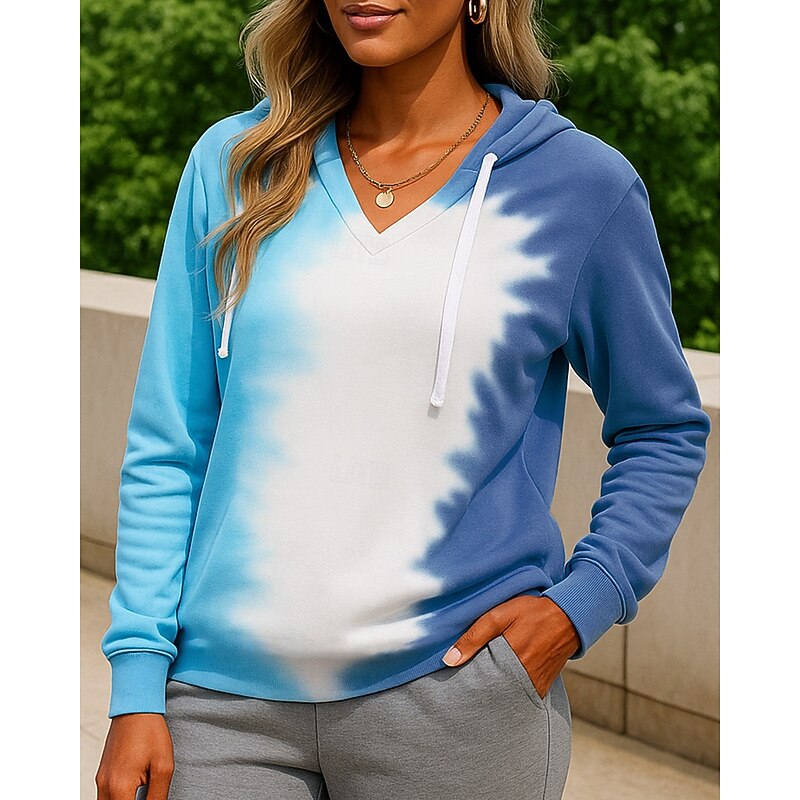 Women's Casual Sweatshirt Pullover Hoodie Drawstring Long Sleeve Top Athleisure Fall V Neck Tie Dye Fashion Outdoor Travel Sports Sportswear Activewear Pink Blue Orange3