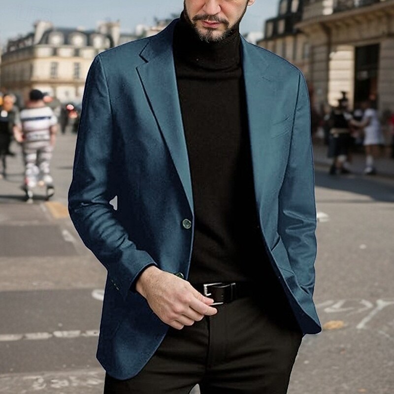 Men's Blazer Business Cocktail Party Wedding Party Fashion Casual Spring Fall Polyester Plain Pocket Buttons Comfortable Single Breasted Blazer Black Red Blue Purple4