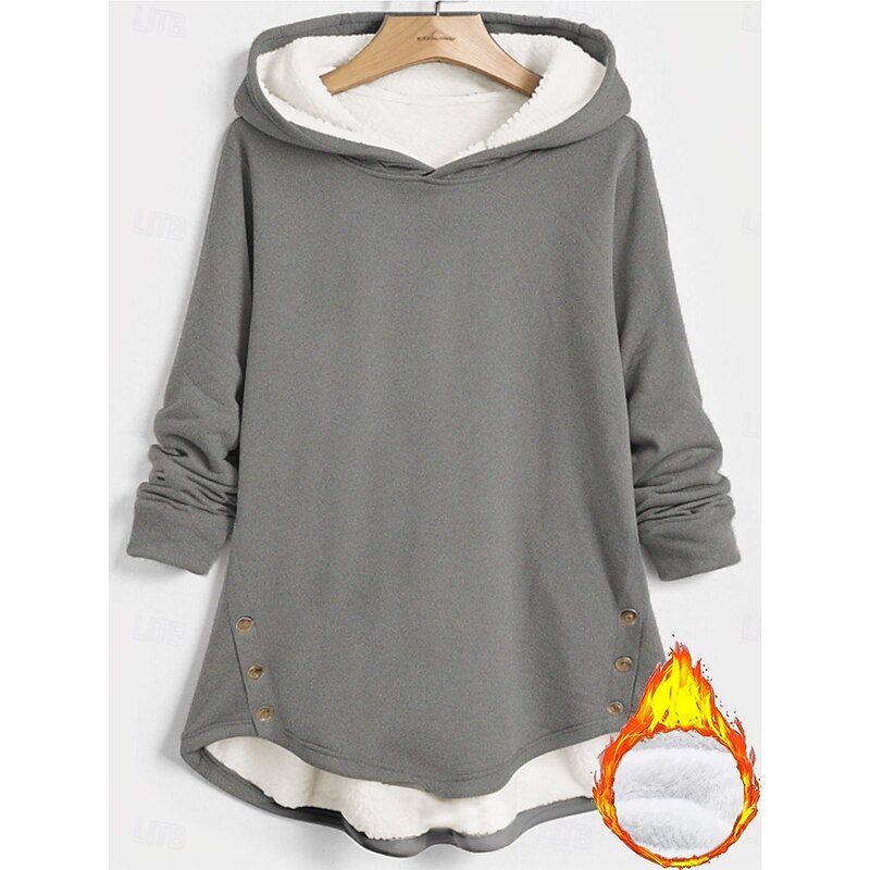 Women's Pullover Hoodie Sweatshirt Graphic Plain Warm Casual Long Sleeve Hooded Long Tops Street Dailywear Buttons Print Black Dark Pink Blue Gray Fall Winter4