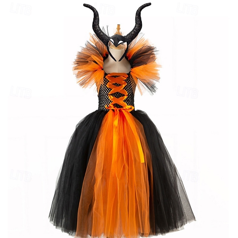 Kids Girls' Cosplay Dress Cosplay Custome Party Dress Solid Color Long Sleeve Performance Party Halloween Party Mesh Gothic Halloween Custome Maxi Party Dress Swing Dress Tulle Dress Summer4