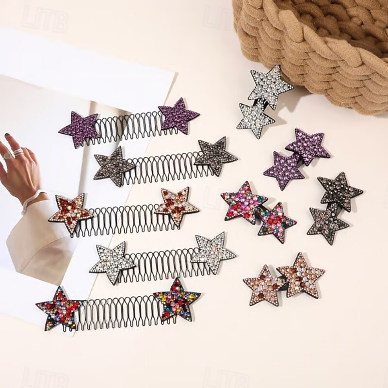 4Pcs Star Rhinestone Broken Hair Comb, Invisible Loose Hair Fixing Clips for Women and Girls, Stylish Hair Accessories for Daily Wear3
