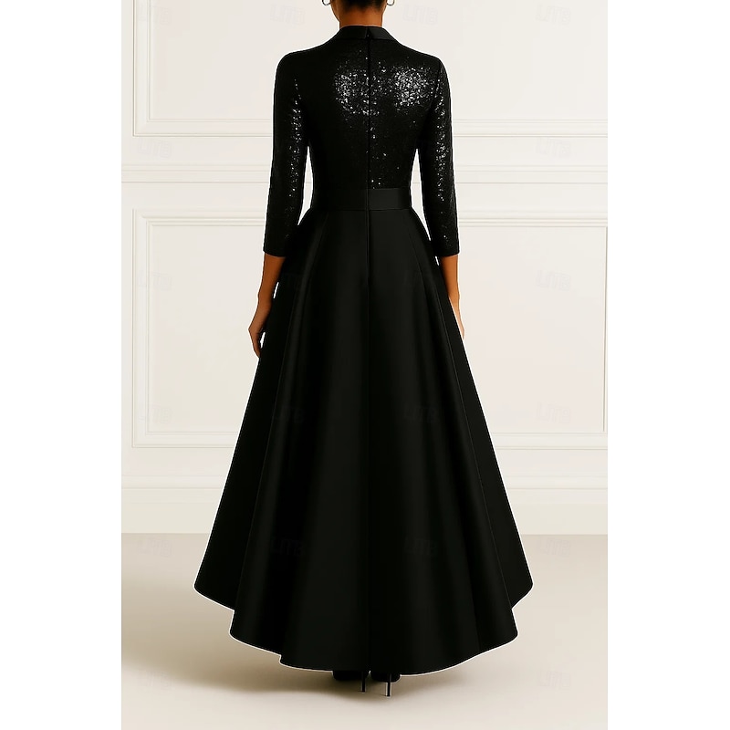 Tuxedo Dress High-low Dress Formal Wedding Wedding Guest Sequin Elegant 3/4 Sleeve Pleated Floor Length Notched Lapels2