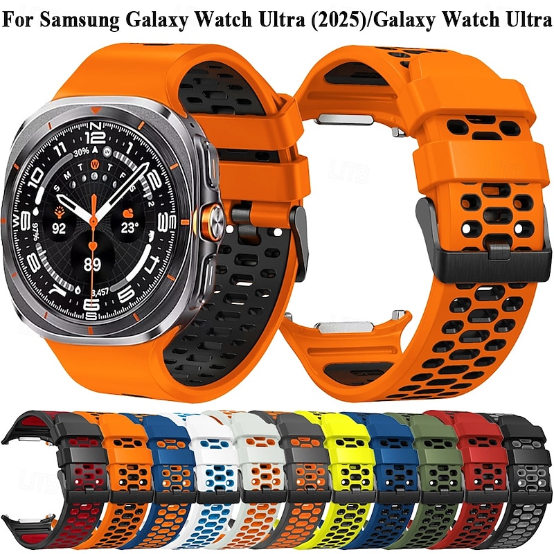 Watch Band for Samsung Galaxy Watch Ultra 47mm Stainless Steel Silicone Replacement  Strap Two Tone Adjustable Stainless Steel Buckle Sport Band Wristband