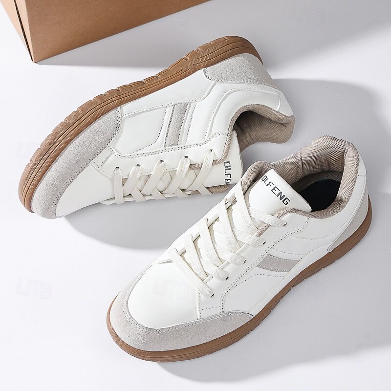 Men's White Casual Sneakers with Suede Accents, Lightweight Breathable Walking Shoes for Daily Wear, Travel and Weekend Outfits"3