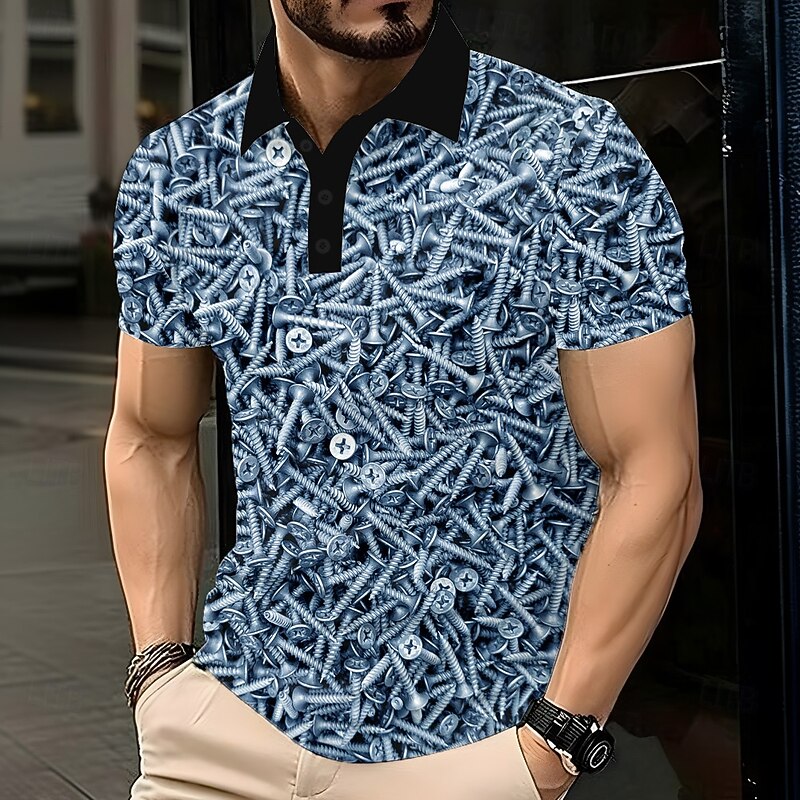 Men's Rivet Polo Short Sleeve Polo Shirts Lapel Casual Athleisure Daily Wear 3D Print Buttons Summer Blue Brown Gray3
