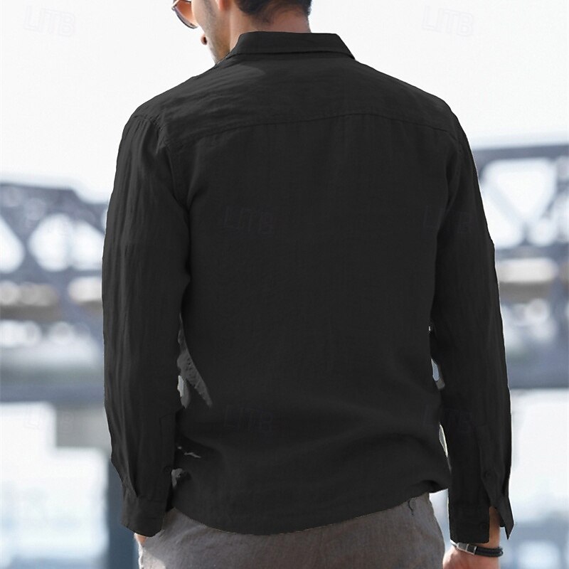 Men's Shirt Jacket Winter Jacket Plain Vacation Daily Wear Black Brown Army Green Gray Long Sleeve Lapel Spring Fall Clothing Apparel Pocket4