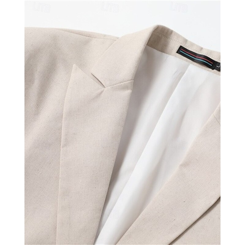 Men's Linen Blazer Set Business Cocktail Party Wedding Party Fashion Casual Spring Fall 30% Linen 60% Polyester Plain Pocket 2 Piece Comfortable Single Breasted Blazer White khaki Light Blue4