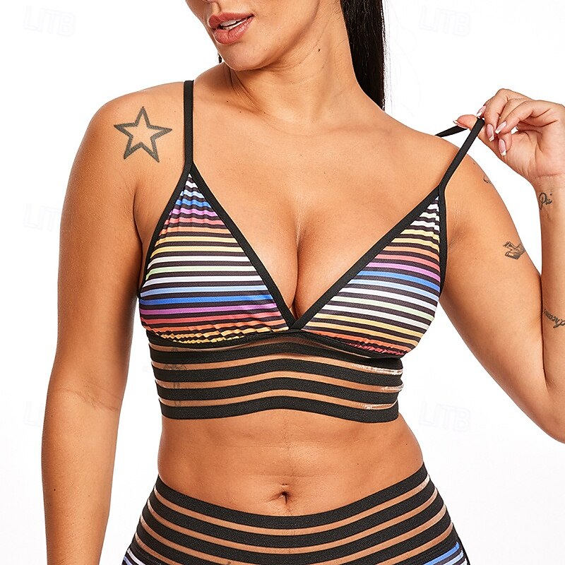 Women's Spaghetti Strap Bra Sports Bra Underwear Sexy Low Support Paded Striped Sport Activewear Black Gym Pilates Yoga