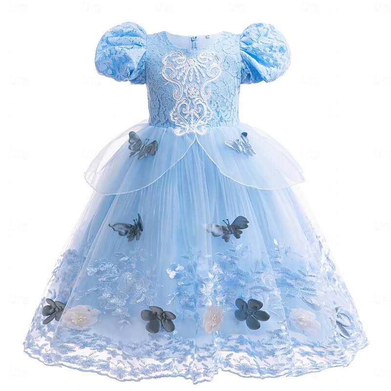 Kids Girls' Dress Solid Color Short Sleeve Party Casual Fashion Cute Polyester Summer 4-12 Years Sky Blue Light Blue3