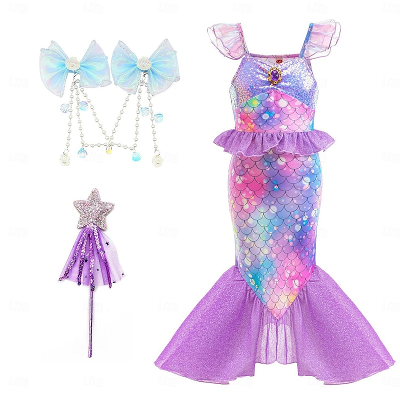 The Little Mermaid Little Mermaid Mermaid Tail Aqua Princess Dress  Halloween Dress Cosplay Costume Theme Party Costume Cosplay Movie Cosplay for Girls' Kid's Carnival Masquerade - Main Image