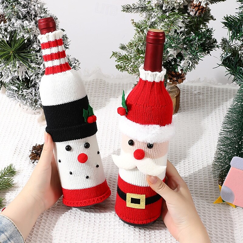 Christmas Wine Bottle Cover Holiday Champagne and Wine Sleeve with Santa, Reindeer, and Snowman Design, Festive Table Decoration for Restaurants, Hotels, Dining, Parties, and Seasonal Home Decor2
