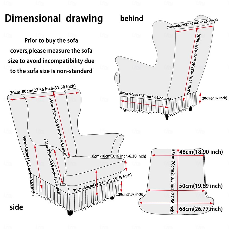 Wingback Chair Cover, Floral, Striped, or Geometric Printed Polyester Slipcovers, Stretch Furniture Protector for Living Room2